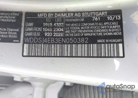 2014 Mercedes-Benz Cla 250 z USA, uszkodzony, nr VIN WDDSJ4EB3EN050382